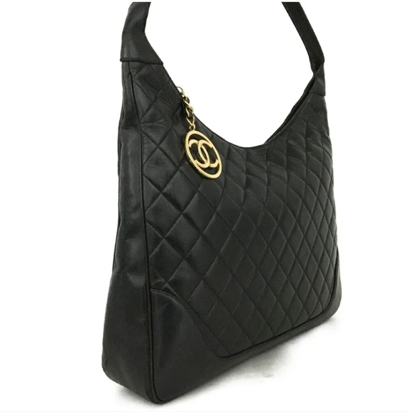 CHANEL Quilted Matelasse CC Logo Lambskin Shoulder Bag Black - Picture 2 of 11